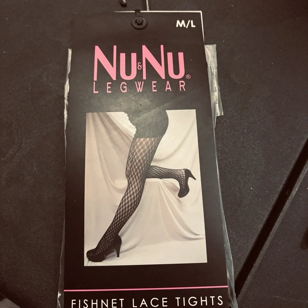 Nwot NuNu Legwear Queen Fishnet Lace‎ Tights M/L Black Womens